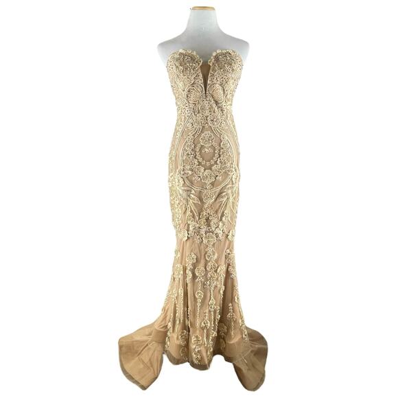 Terani Couture Pageant Gown Evening Dress Champhgne 1822GL7514 Size 14 - Picture 4 of 16